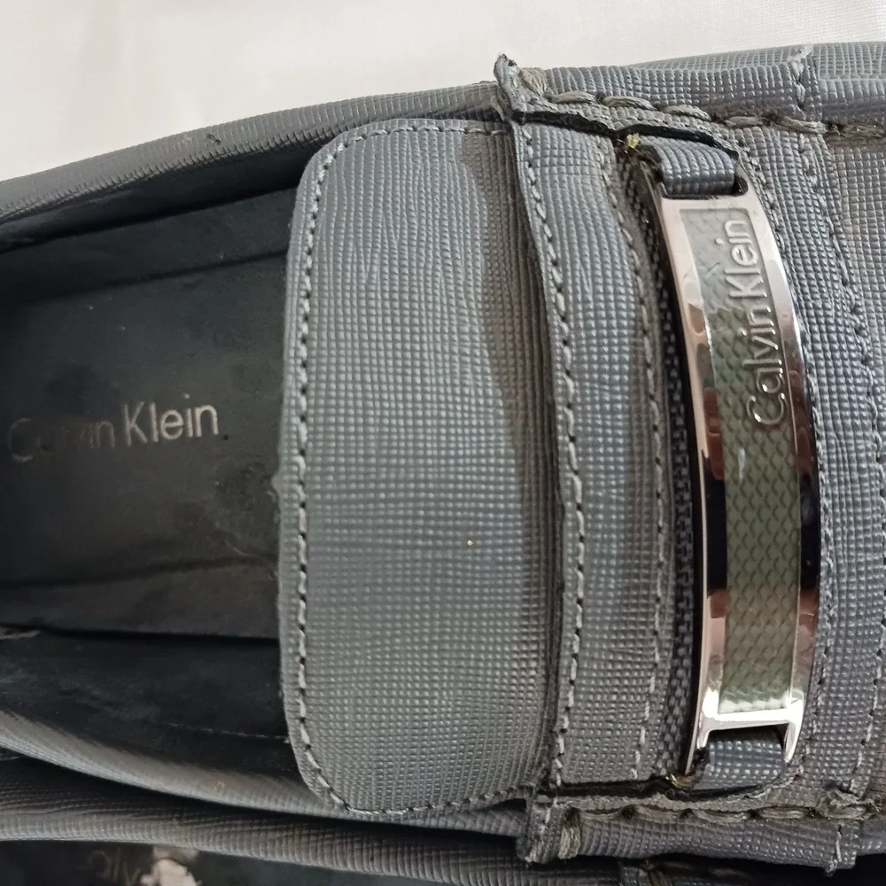Calvin Klein Merve Gray Slip-On Loafer Synthetic Upper Logo Men's 10.5 M